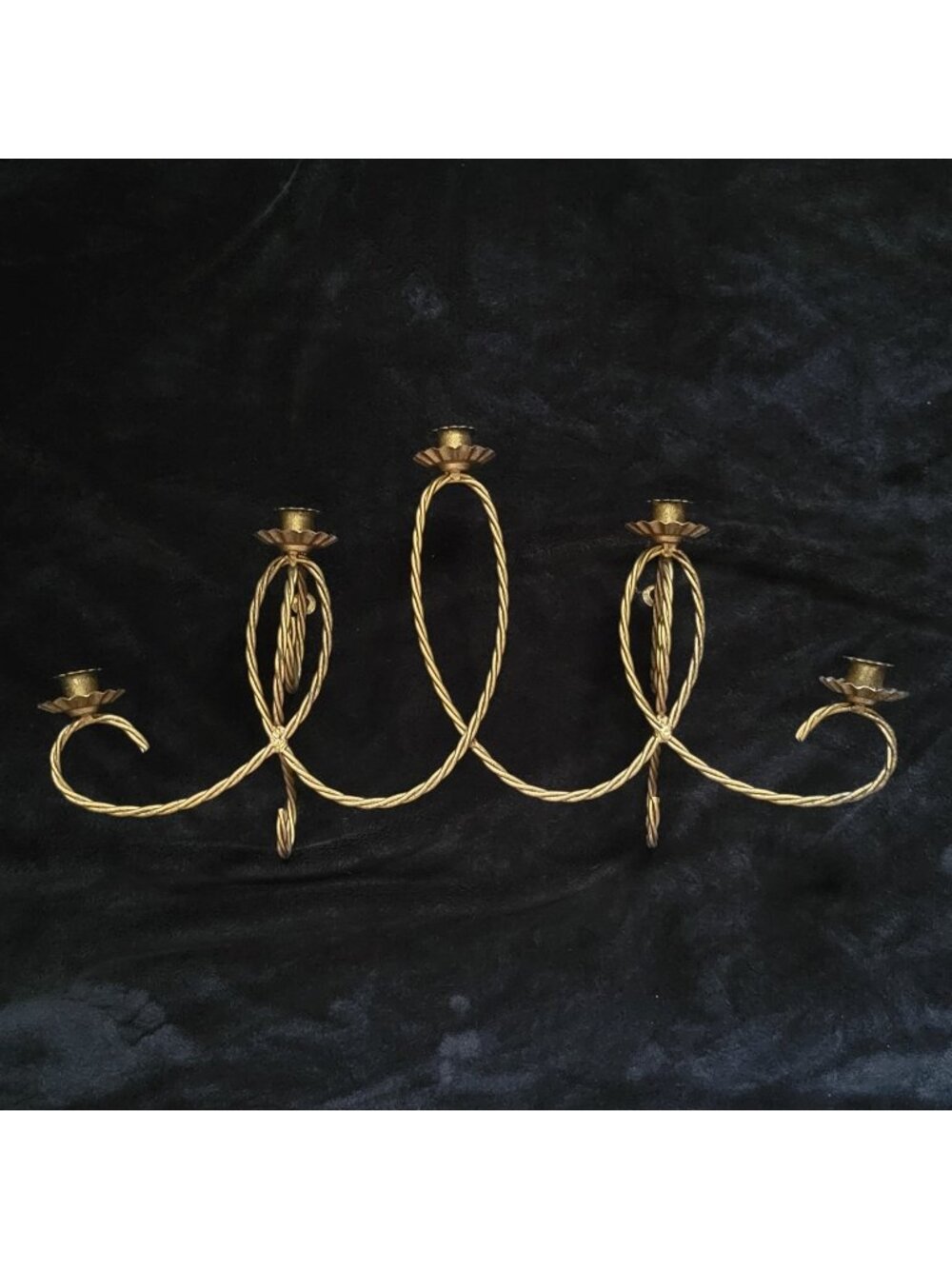 Vtg Twisted Metal Rope Wall Sconce Gold Gilt 5 Arm Candle Holder Candelabra